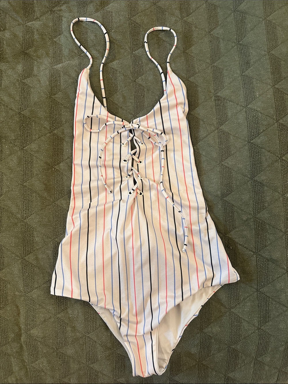 Tavik Striped reversible Lace-Up One-Piece Swimsuit size small